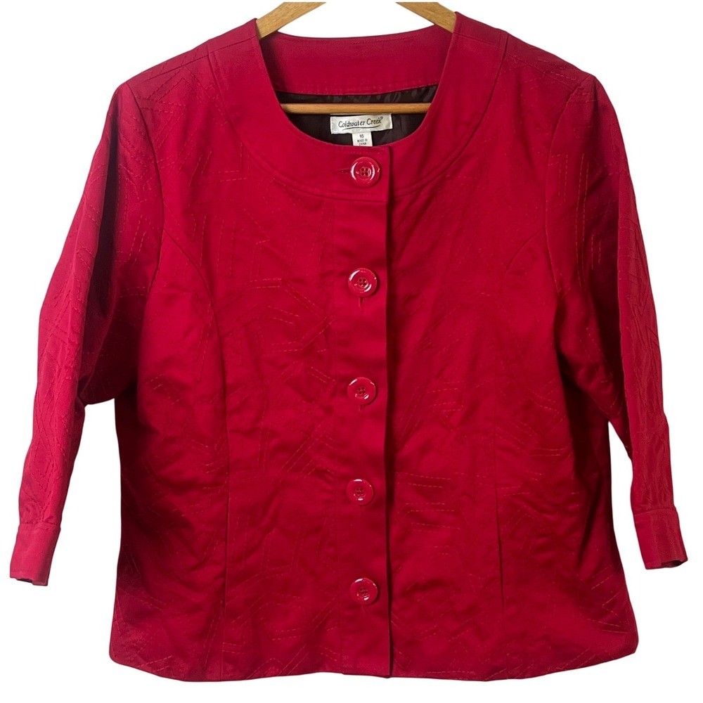 Coldwater Creek Pink Button Down Embroidered Jacket 3/4 Sleeves Size 16‎